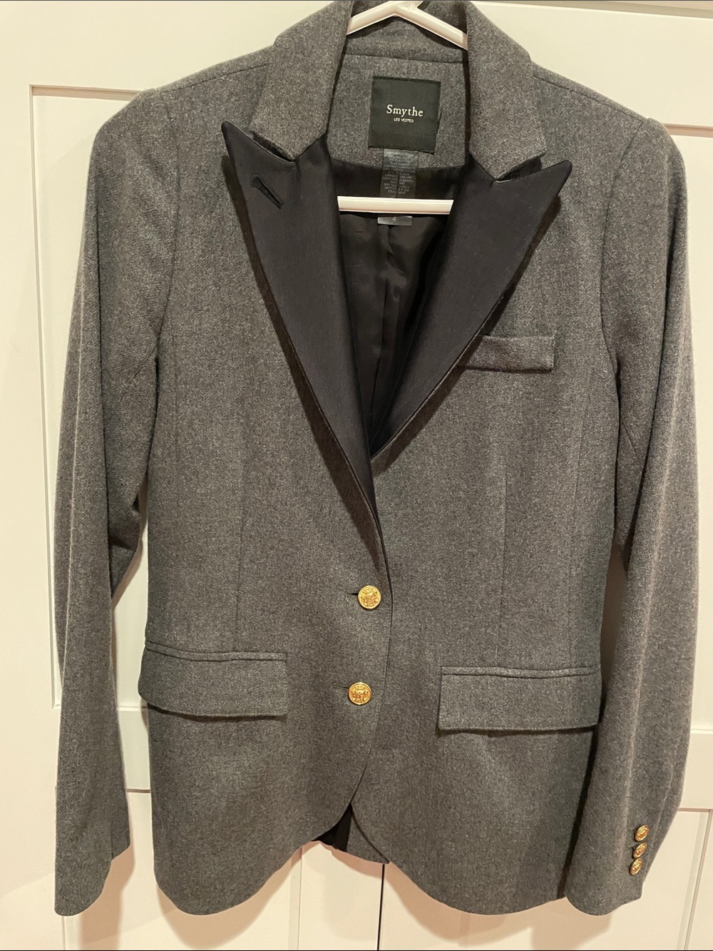 Smythe Gray Wool Blazer with Black lapels